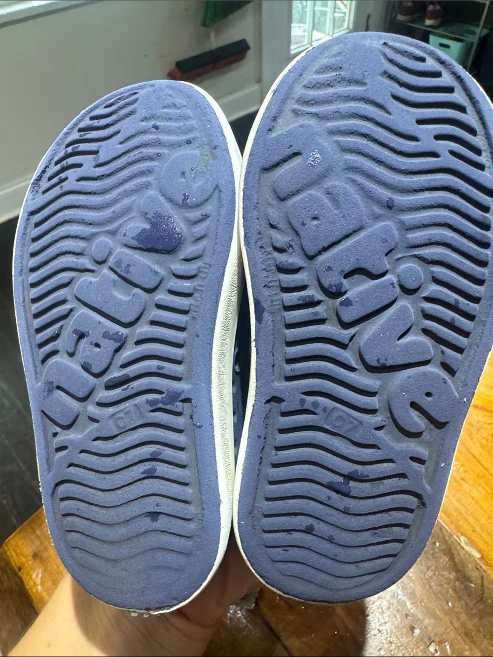 Classic Native Kids Slip-On Water Shoes in Navy with White Toe size C7